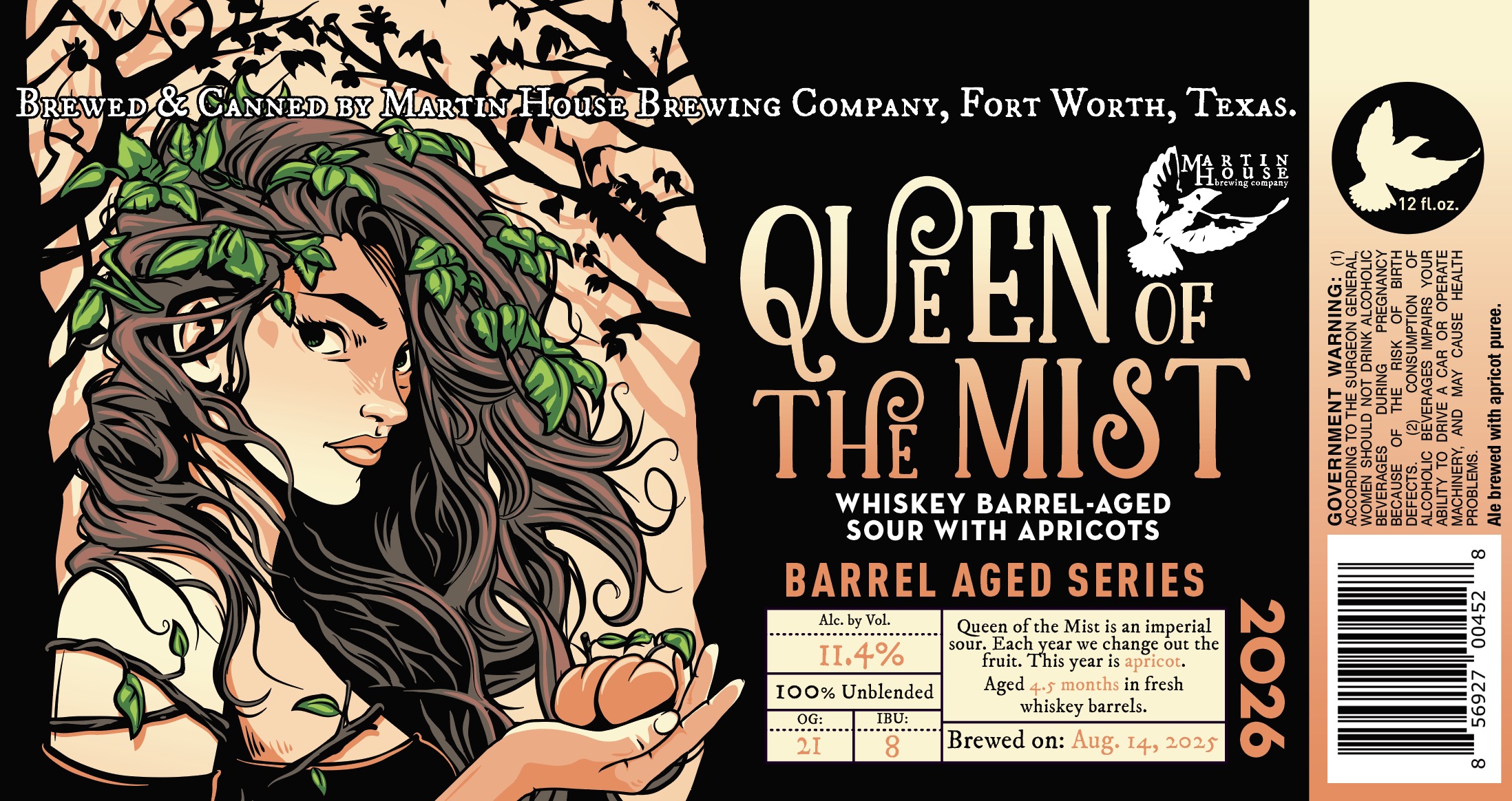 TABC label artwork for Queen of the Mist: Apricot Can