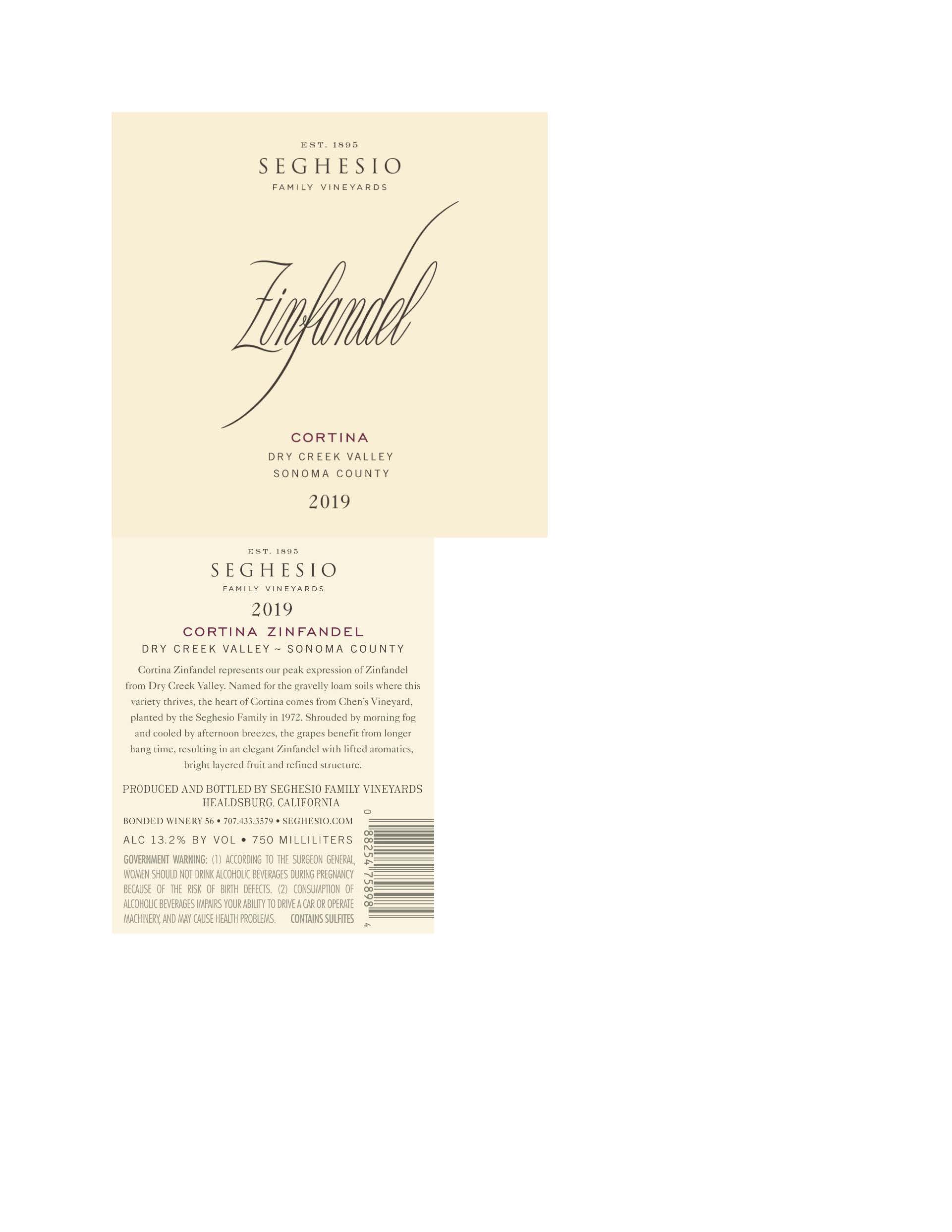 TABC label artwork for Seghesio Family Vineyards Cortina Zinfandel