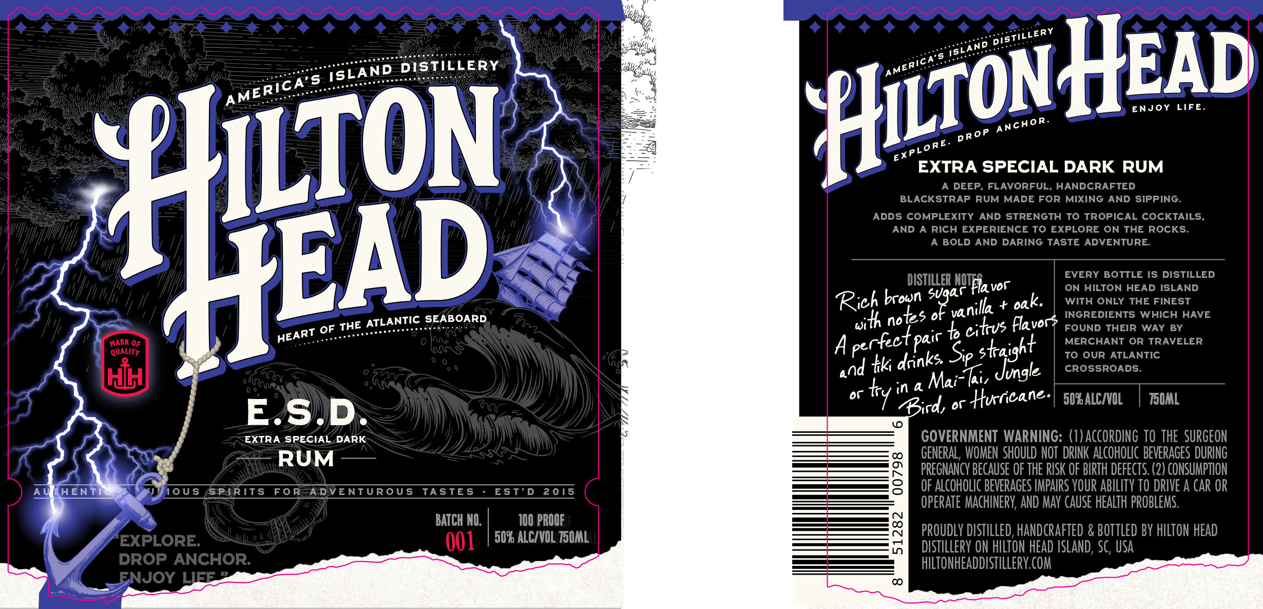 TABC label artwork for Hilton Head Extra Special Dark Rum - E.S.D.