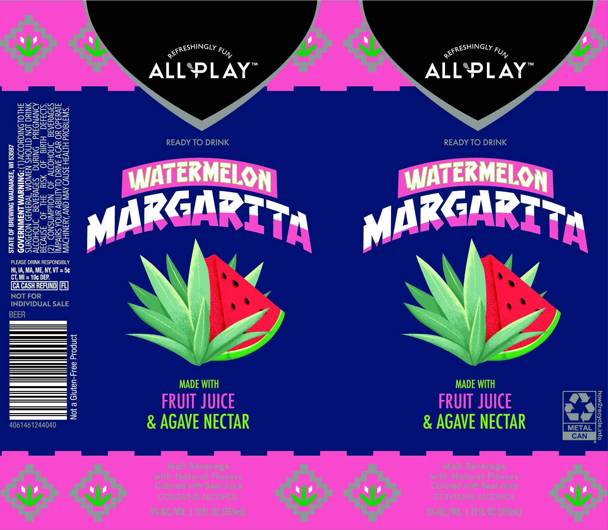 TABC label artwork for ALL PLAY WATERMELON MARGARITA
