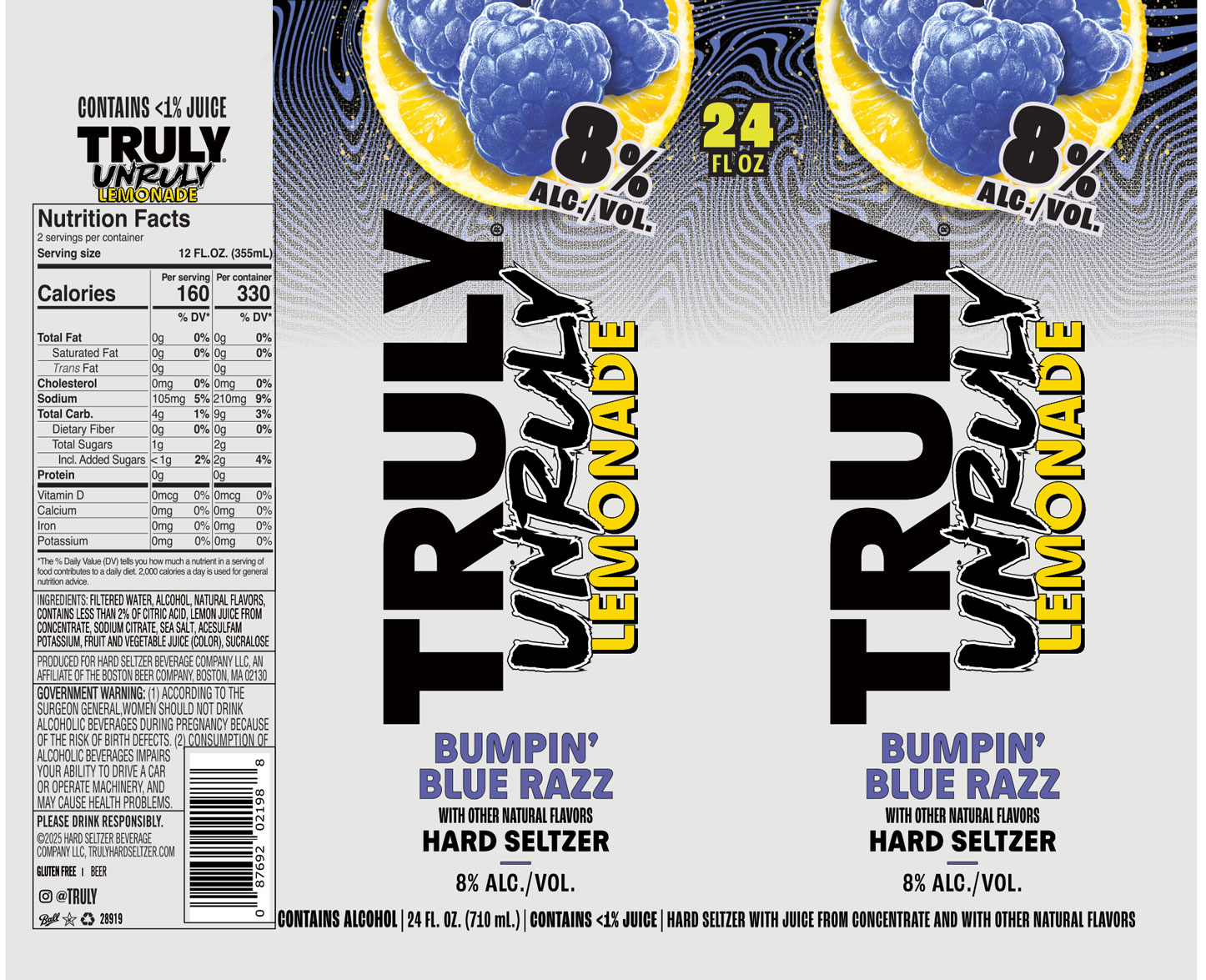 TABC label artwork for Truly Hard Seltzer Unruly Bumpin' Blue Razz Lemonade