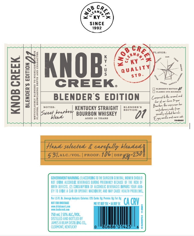 TABC label artwork for Knob Creek Blender's Edition