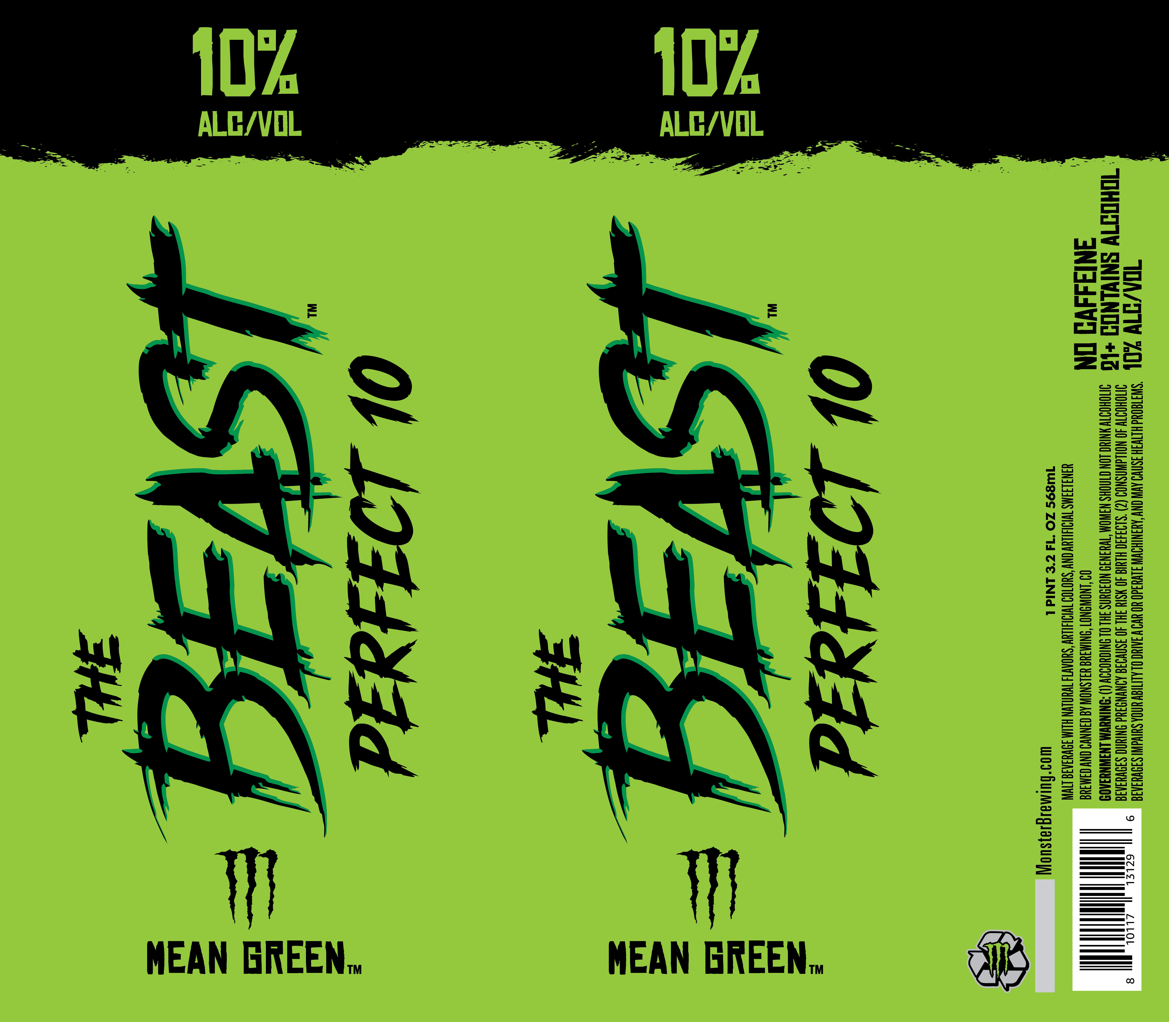 TABC label artwork for The Beast Perfect 10 Mean Green