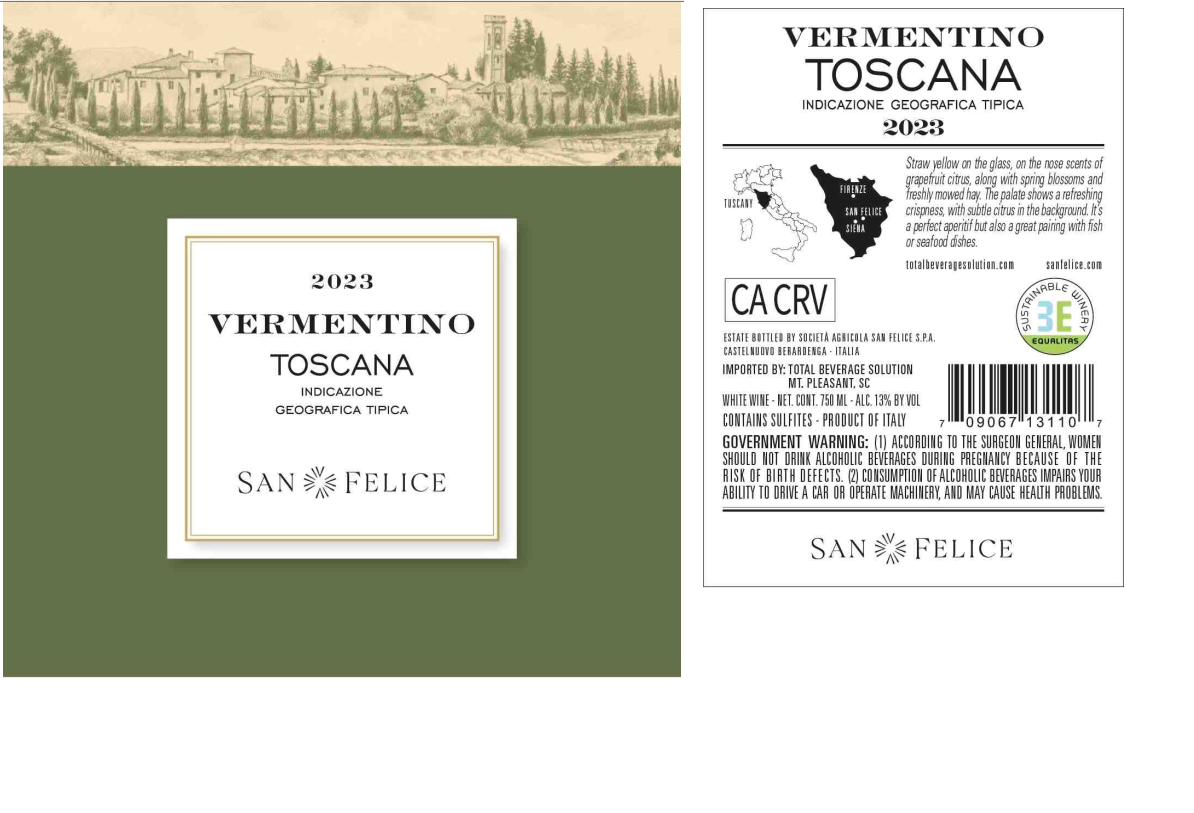 TABC label artwork for San Felice Vermentino Toscana