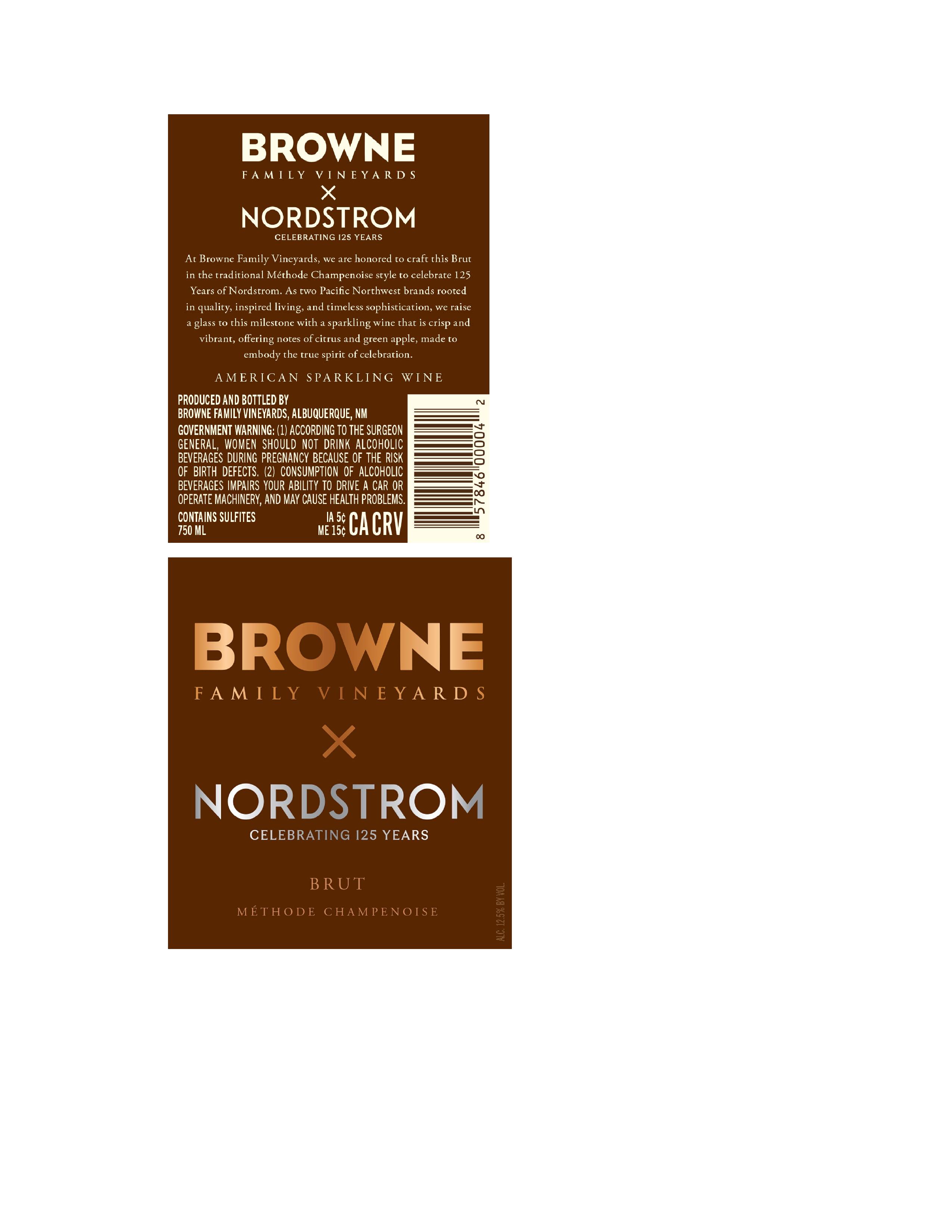 TABC label artwork for Browne Family Vineyards x Nordstrom Sparkling Brut