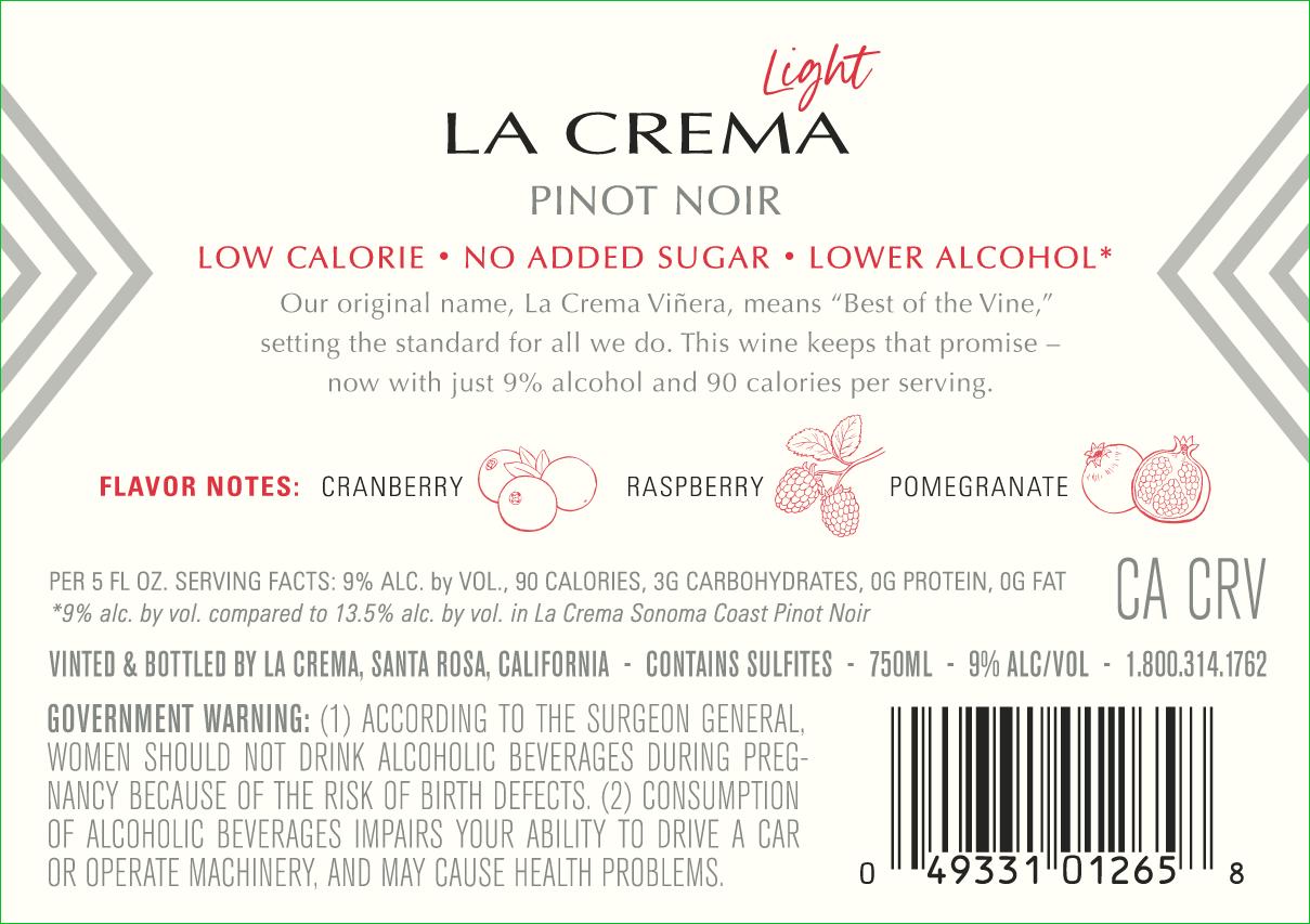 TABC label artwork for LA CREMA LIGHT PINOT NOIR