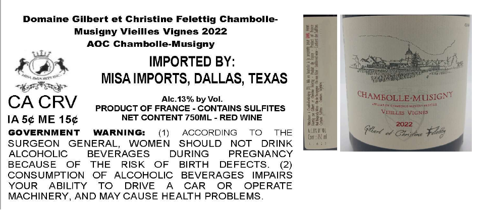 TABC label artwork for DOMAINE GILBERT ET CHRISTINE FELETTIG CHAMBOLLE-MUSIGNY