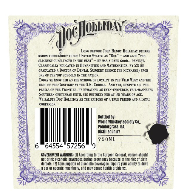 TABC label artwork for Doc Holliday 15 YO KY Straight Bourbon