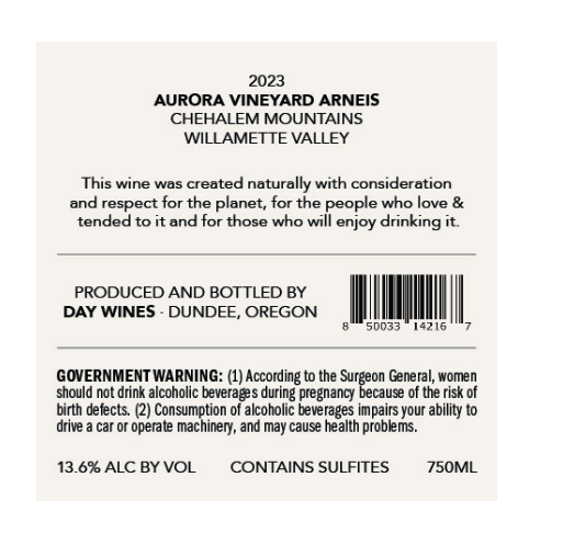 TABC label artwork for Arneis - Day Wines