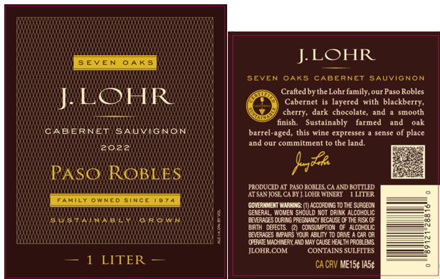 TABC label artwork for J. LOHR CABERNET SAUVIGNON PASO ROBLES SEVEN OAKS