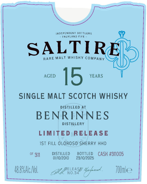 TABC label artwork for Saltire Rare Malt Whisky Company Aged 15 Years