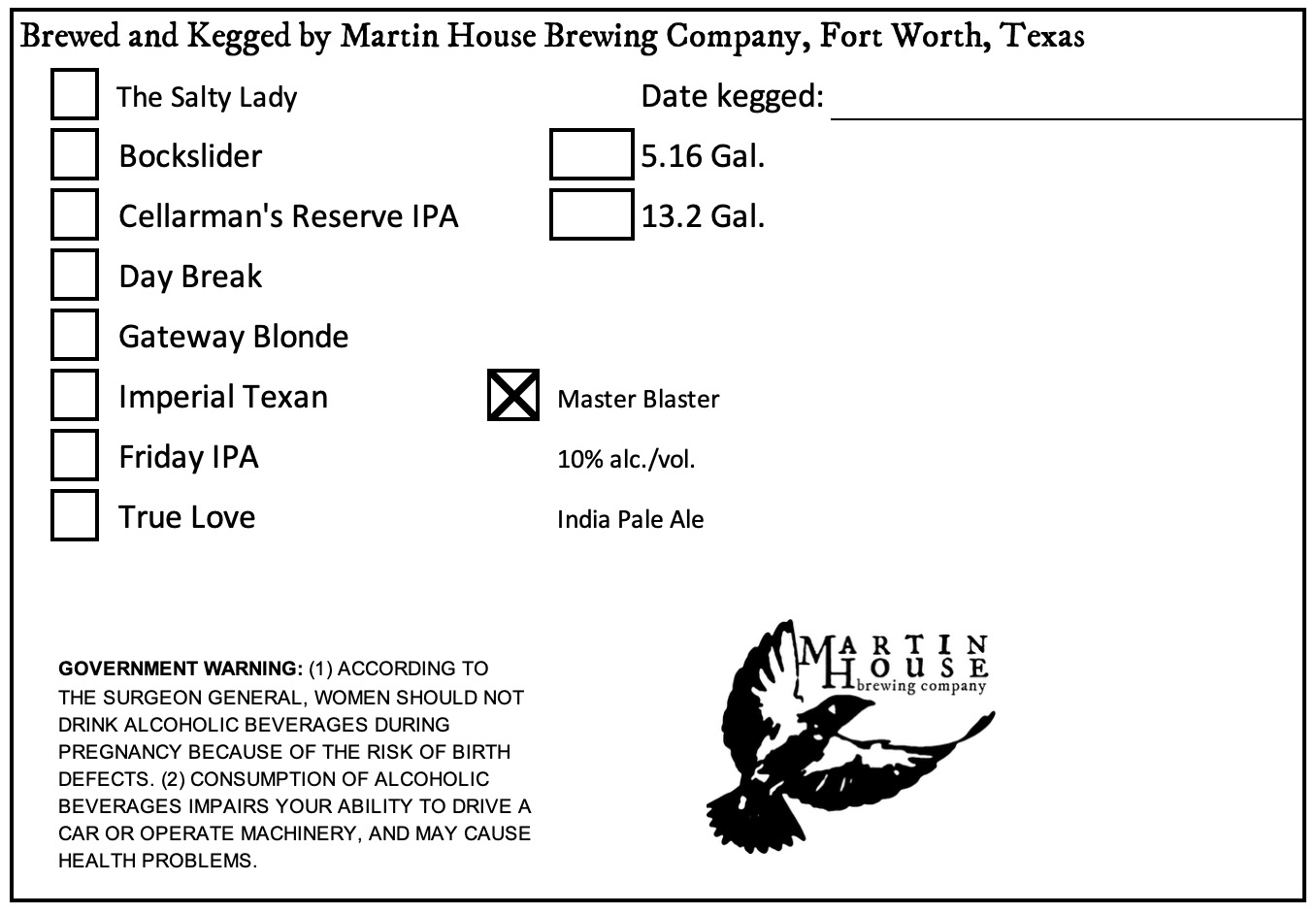 TABC label artwork for Master Blaster Keg