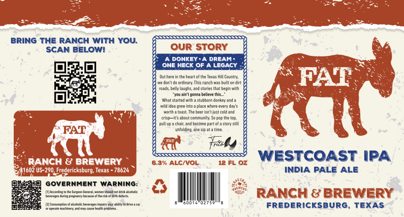 TABC label artwork for Fat Westcoast IPA