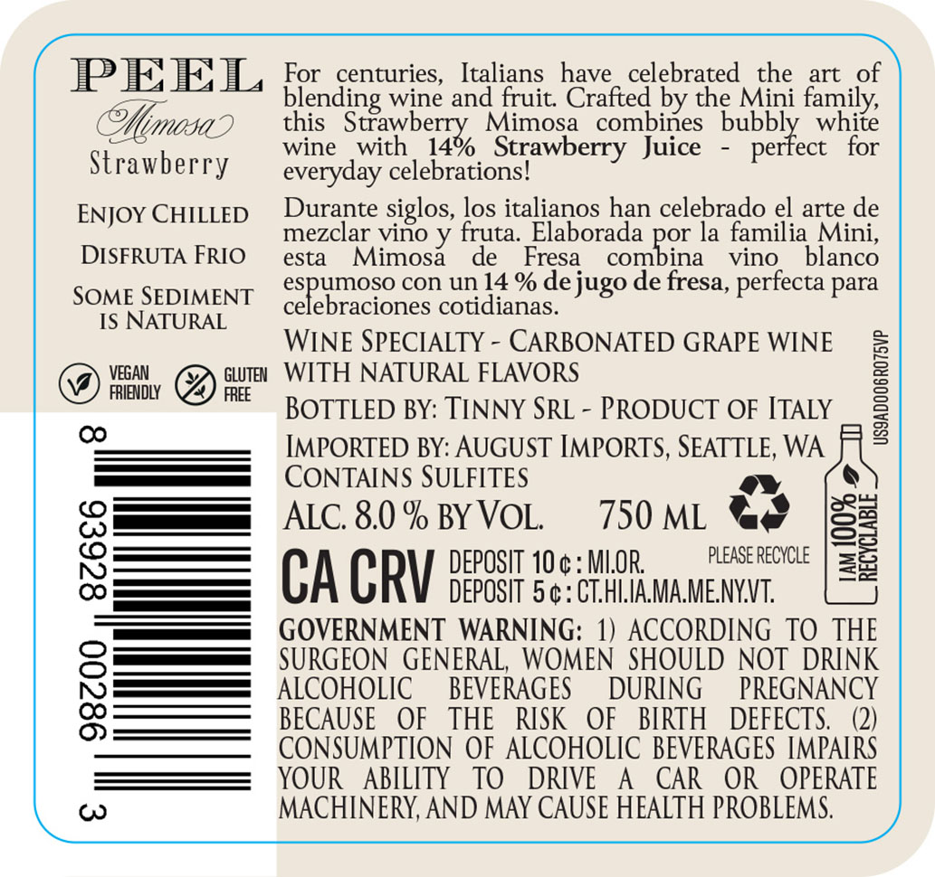 TABC label artwork for Peel Strawberry Mimosa
