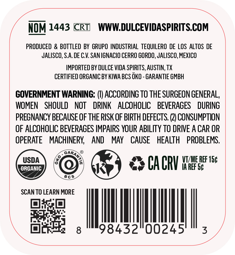 TABC label artwork for Dulce Vida Reposado