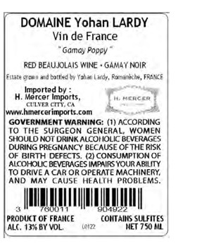 TABC label artwork for YOHAN LARDY GAMAY POPPY