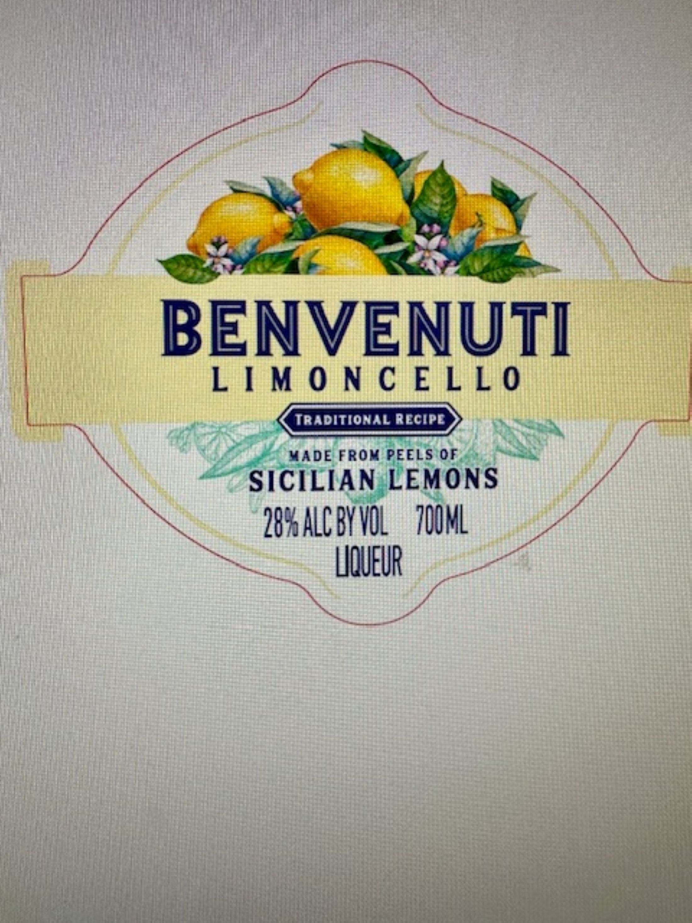 TABC label artwork for Benvenuti Limoncello