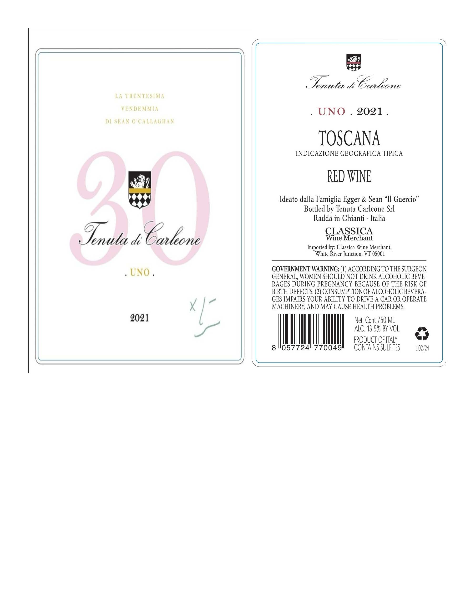 TABC label artwork for Tenuta Carleone Uno