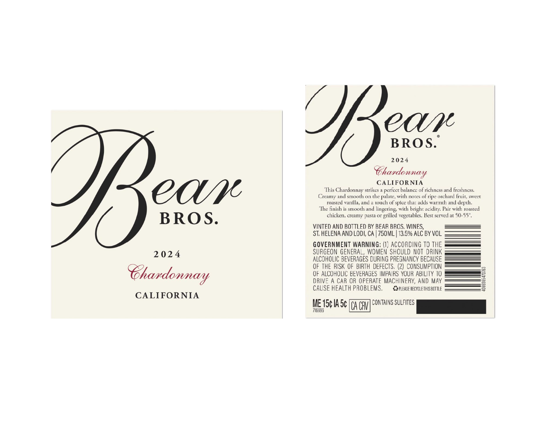 TABC label artwork for Bear Bros Chardonnay Ca