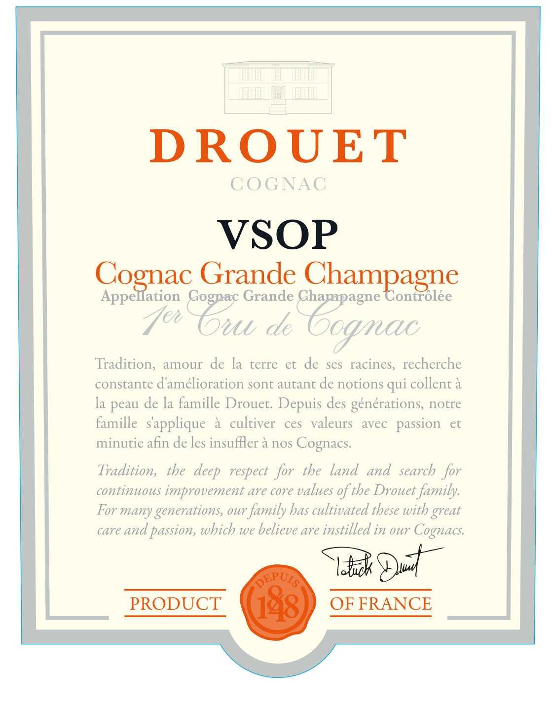TABC label artwork for DOMAINE DROUET VSOP