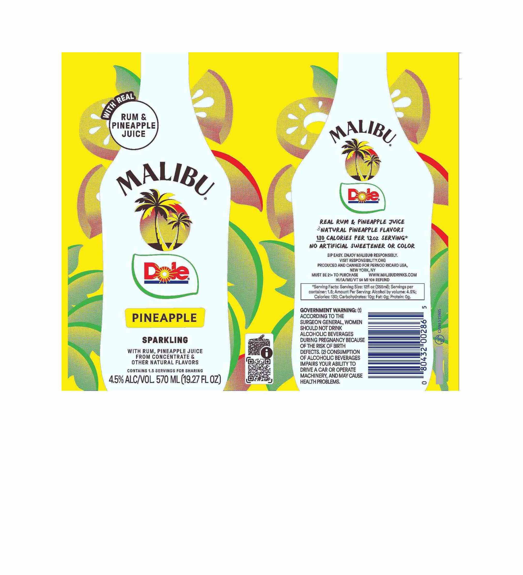 TABC label artwork for Malibu Dole Pineapple Mango 570