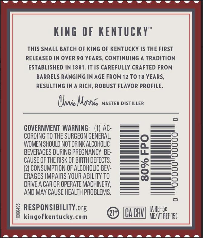 TABC label artwork for King of Kentucky Small Batch 1