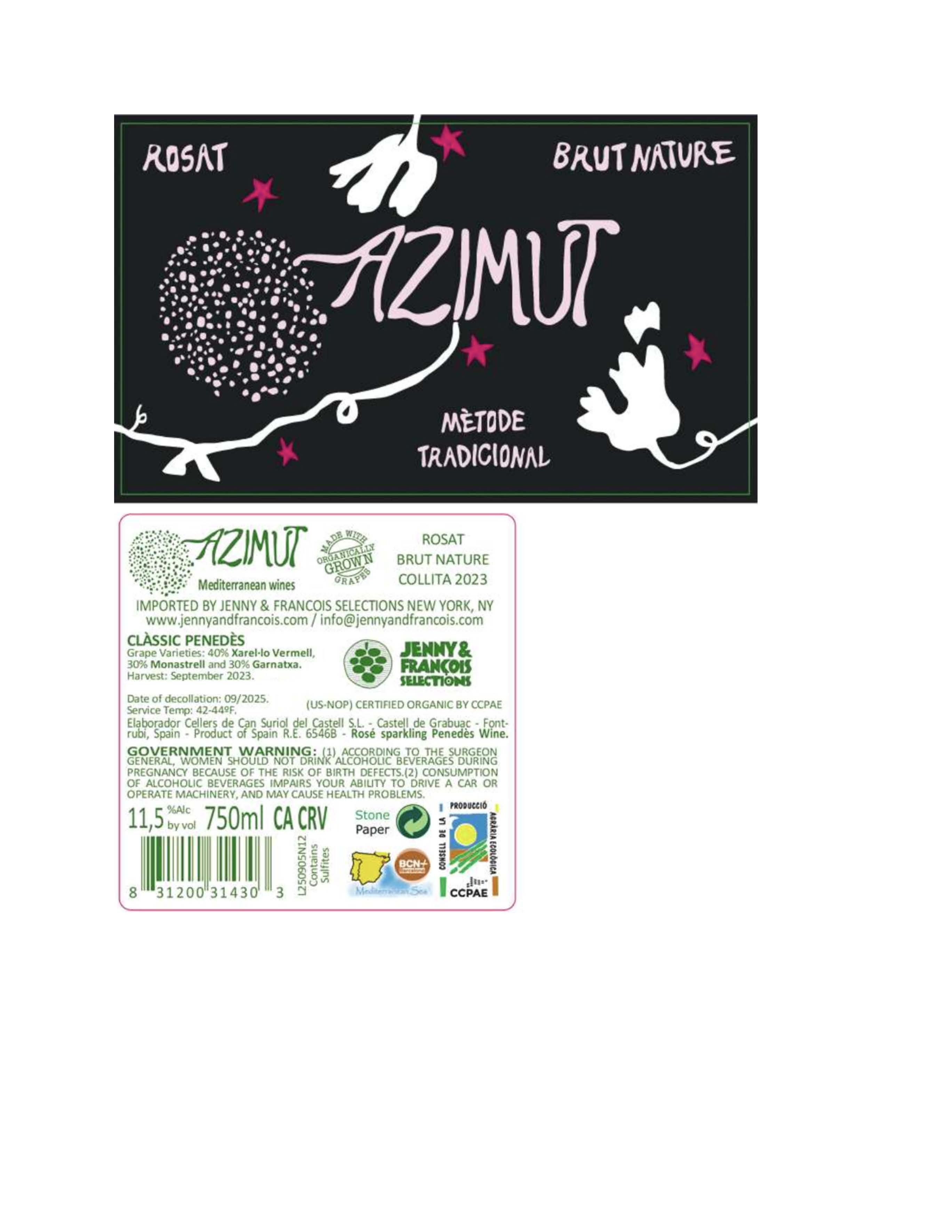 TABC label artwork for Azimut, Rosat Brut Nature MOG
