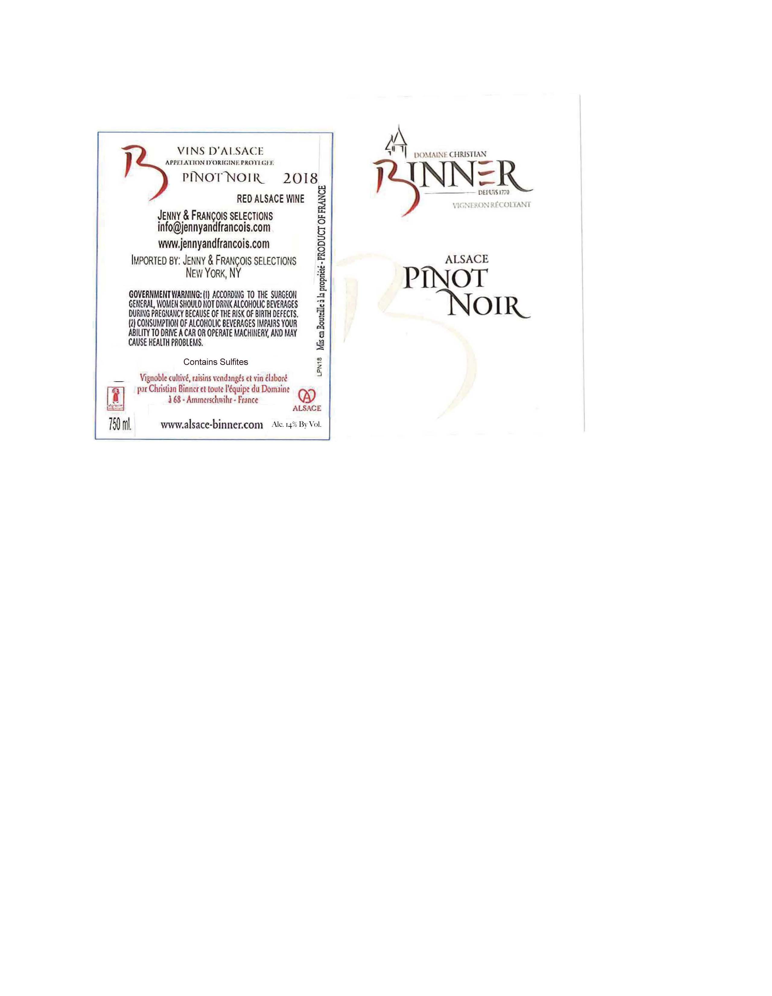 TABC label artwork for Binner, Pinot Noir
