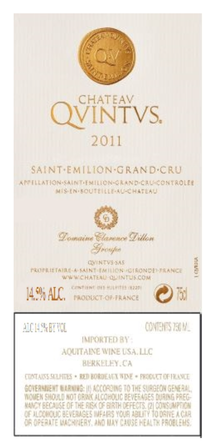 TABC label artwork for Chateau Quintus Red Bordeaux Saint-Emilion Grand Cru