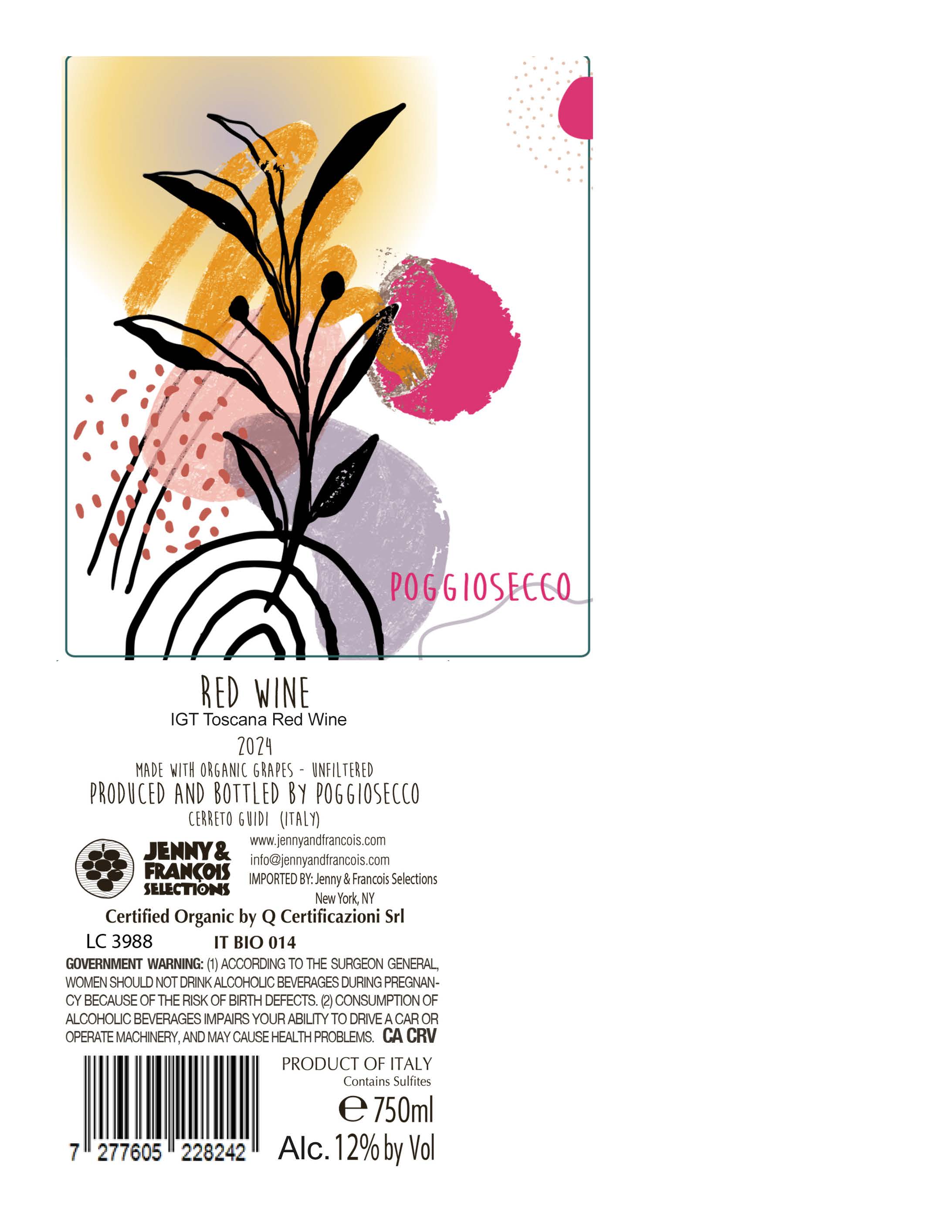 TABC label artwork for Poggiosecco, Red IGT MOG