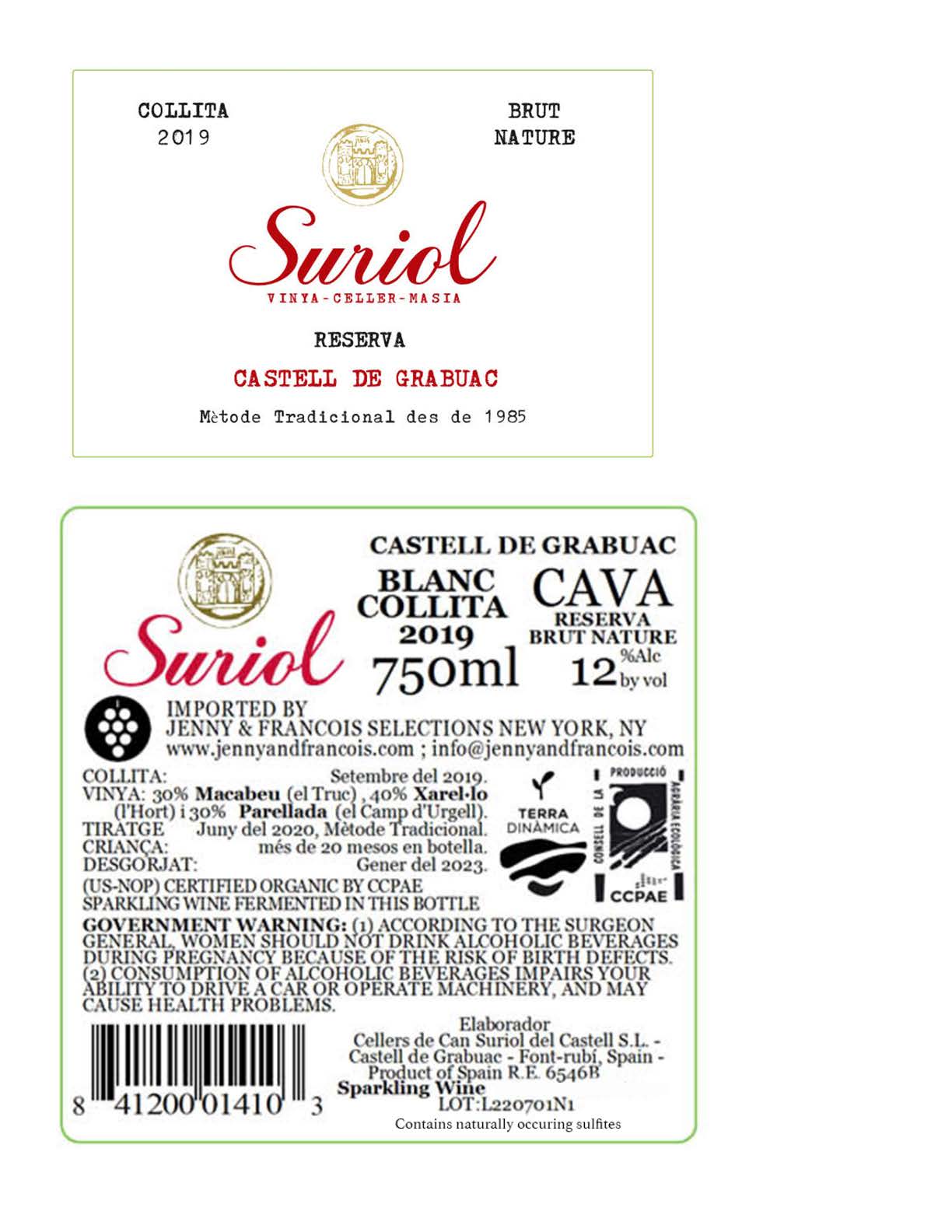TABC label artwork for Suriol, Castell de Grabuac Brut Nature MOG