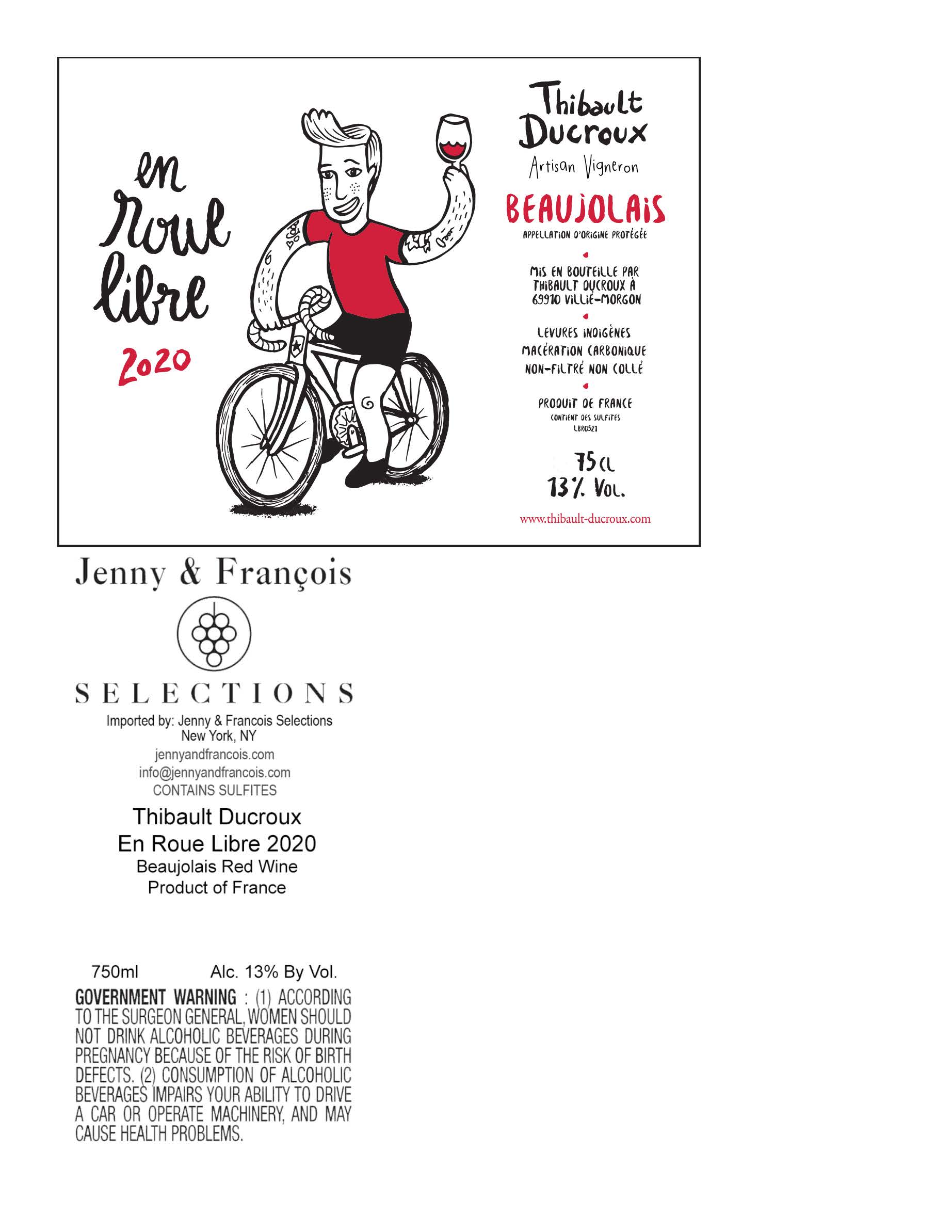 TABC label artwork for Thibault Ducroux, Beaujolais En Roue Libre