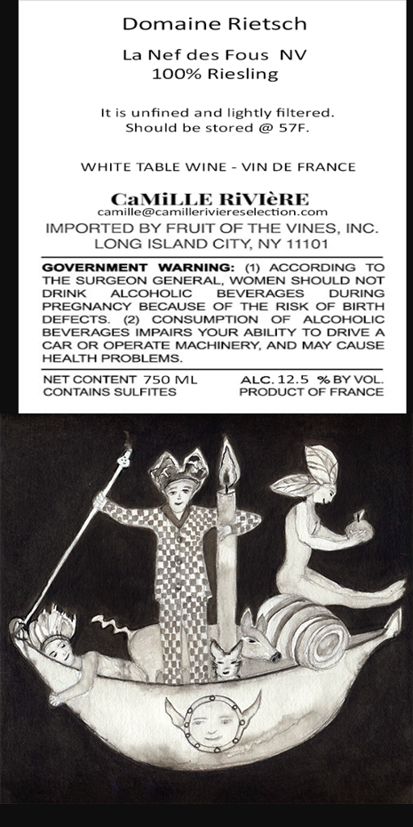 TABC label artwork for Domaine Rietsch La Nef des Fous Riesling Vin de France