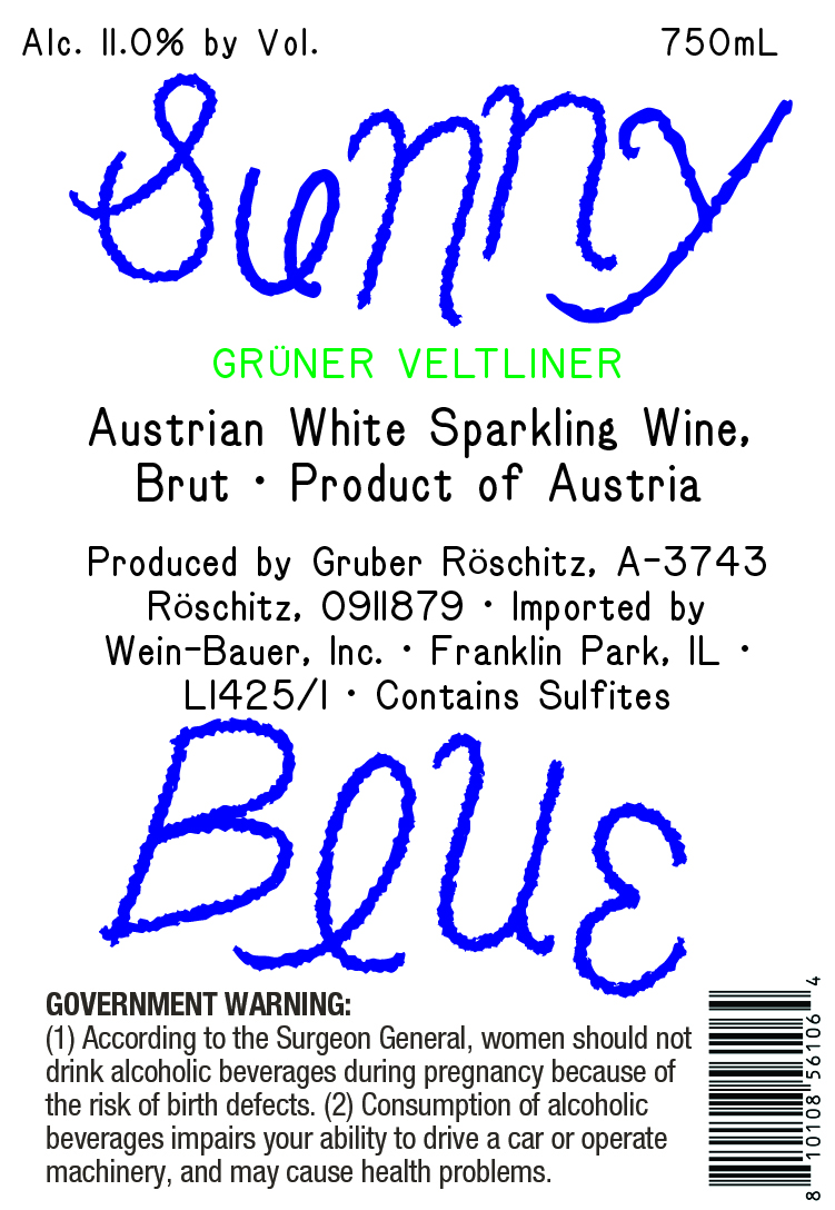 TABC label artwork for Sunny Blue Sparkling Gruner Veltliner