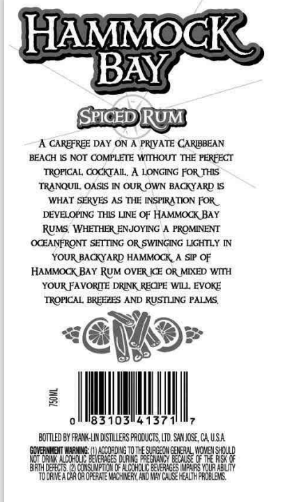 TABC label artwork for Hammock Bay Spiced Rum