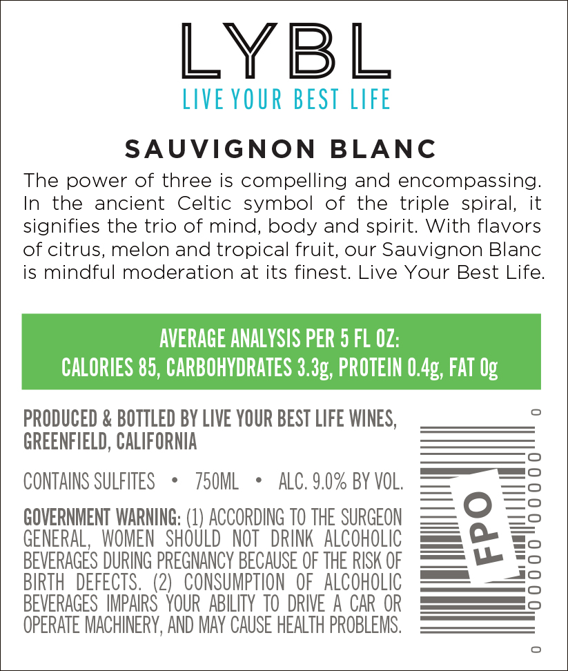 TABC label artwork for LYBL Live Your Best Life Sauvignon Blanc