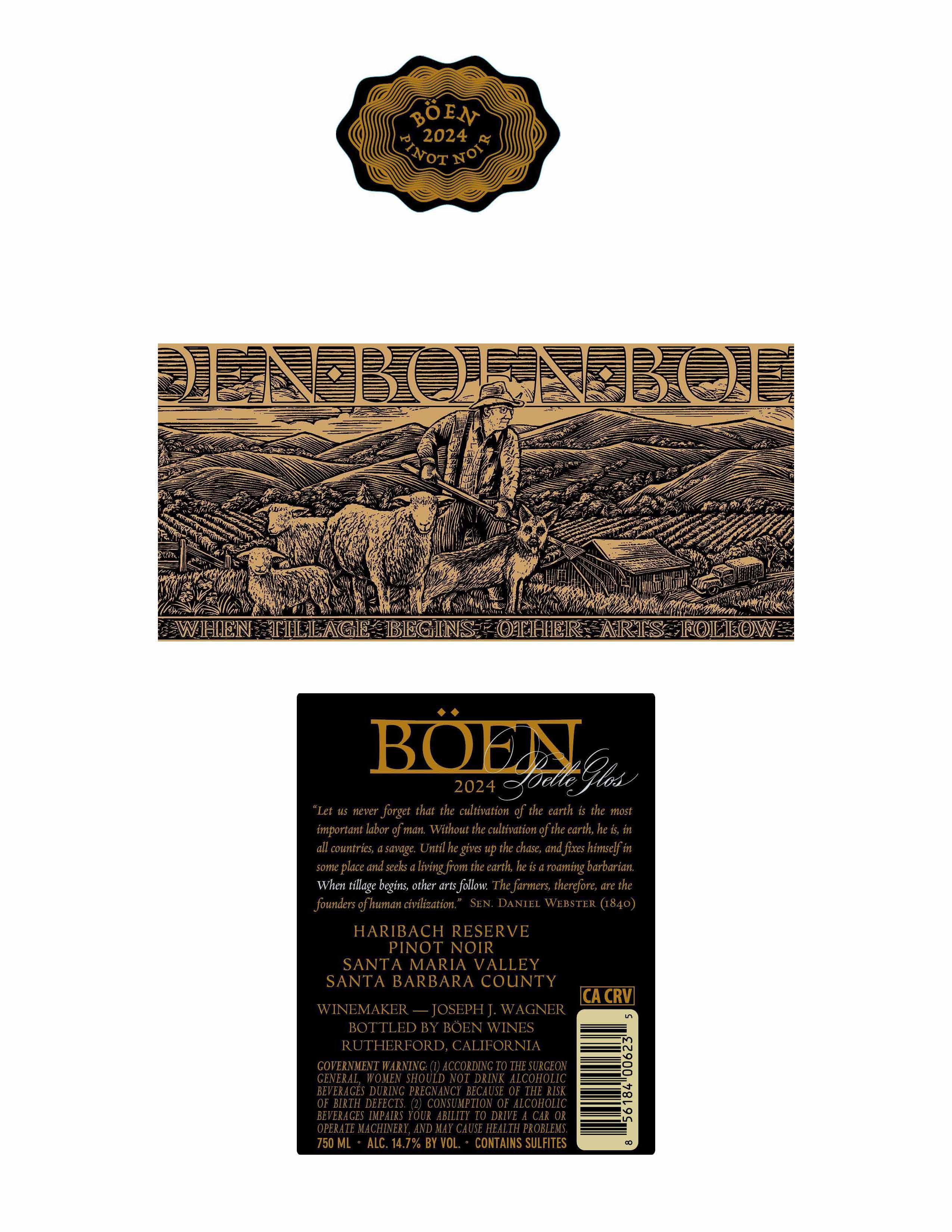 TABC label artwork for Boen Haribach Reserve Pinot Noir
