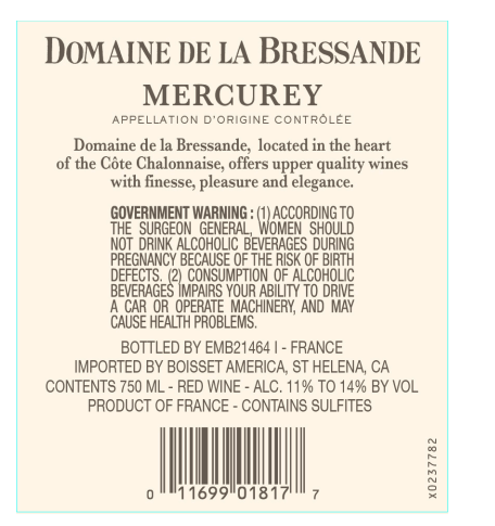 TABC label artwork for Domaine de la Bressande Mercurey Rouge