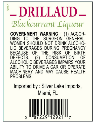 TABC label artwork for Drillaud Creme de Cassis Blackcurrent