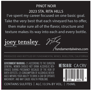 TABC label artwork for Fundamental Pinot Noir Sta. Rita Hills