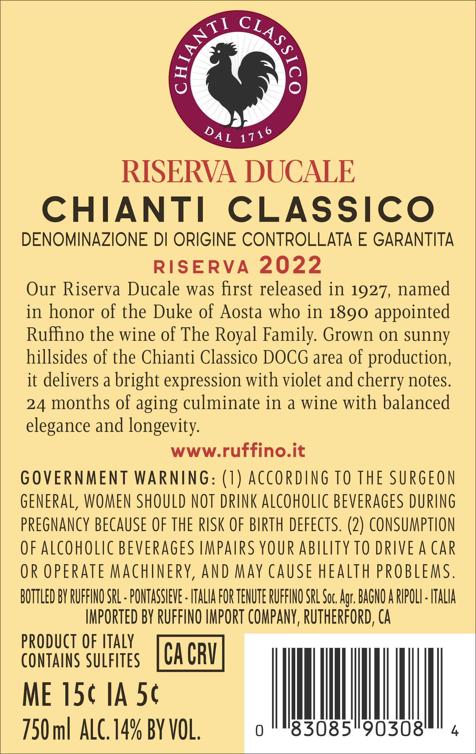 TABC label artwork for Ruffino Riserva Ducale Chianti Classico DOCG