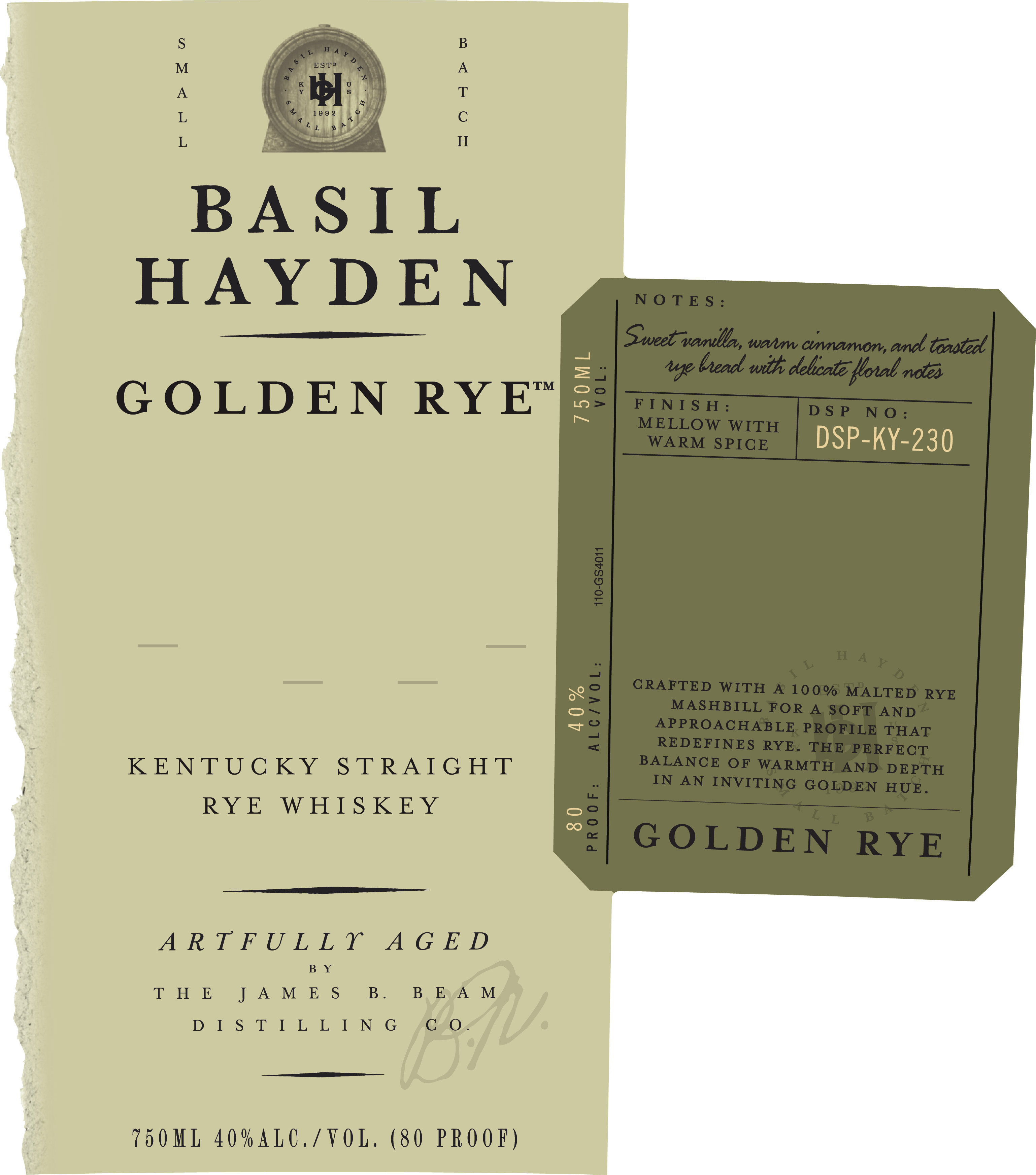 TABC label artwork for Basil Hayden Golden Rye Kentucky Straight Rye Whiskey
