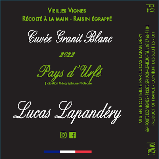 TABC label artwork for Lucas Lapandery Cuvee Granit Blanc Pays d'Urfe