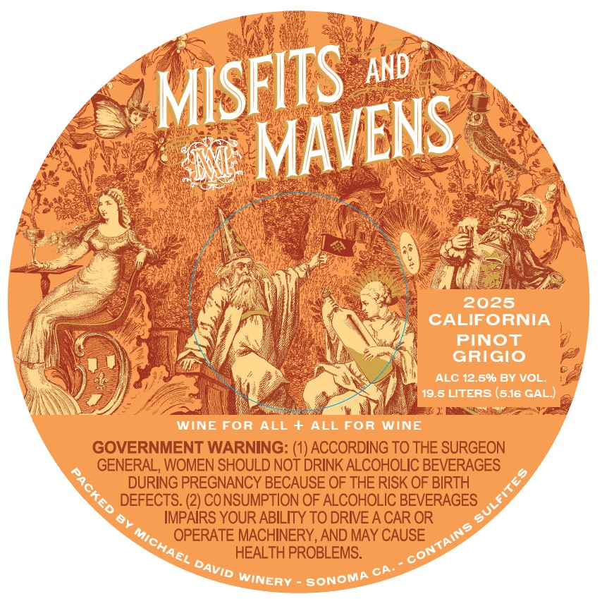 TABC label artwork for Misfits & Mavens California Pinot Grigio
