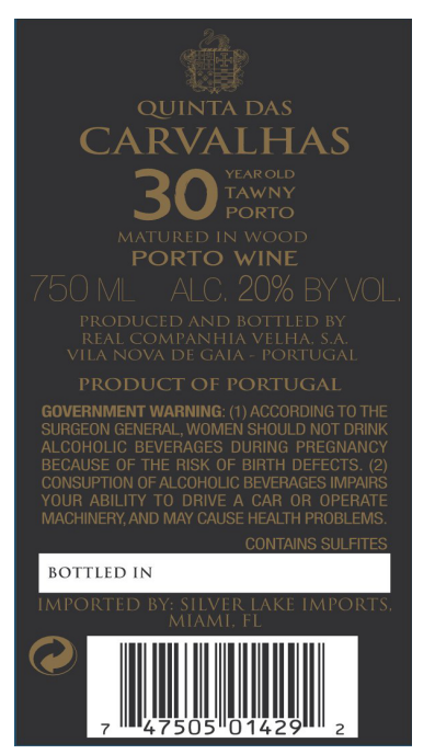TABC label artwork for Quinta das Carvalhas 30Yr Tawny