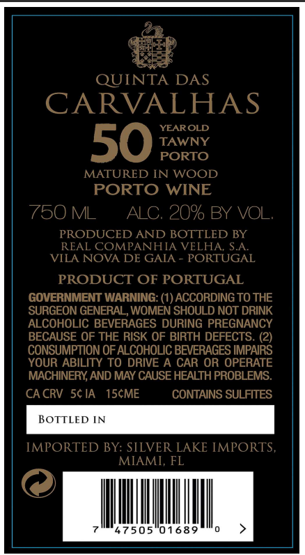 TABC label artwork for Quinta Das Carvalhas 50Yr Tawny