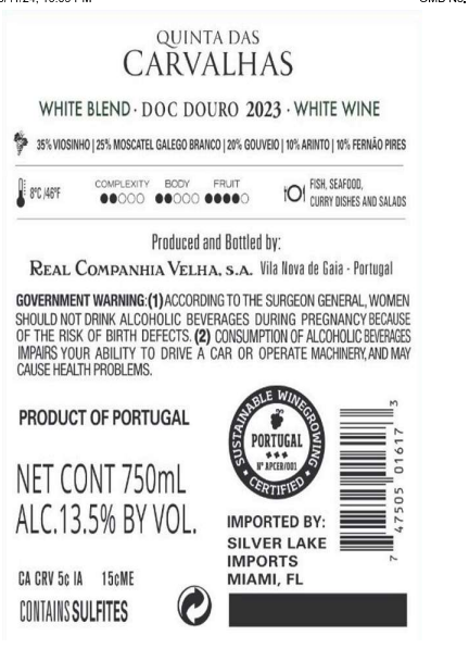 TABC label artwork for Quinta das Carvalhas Douro White