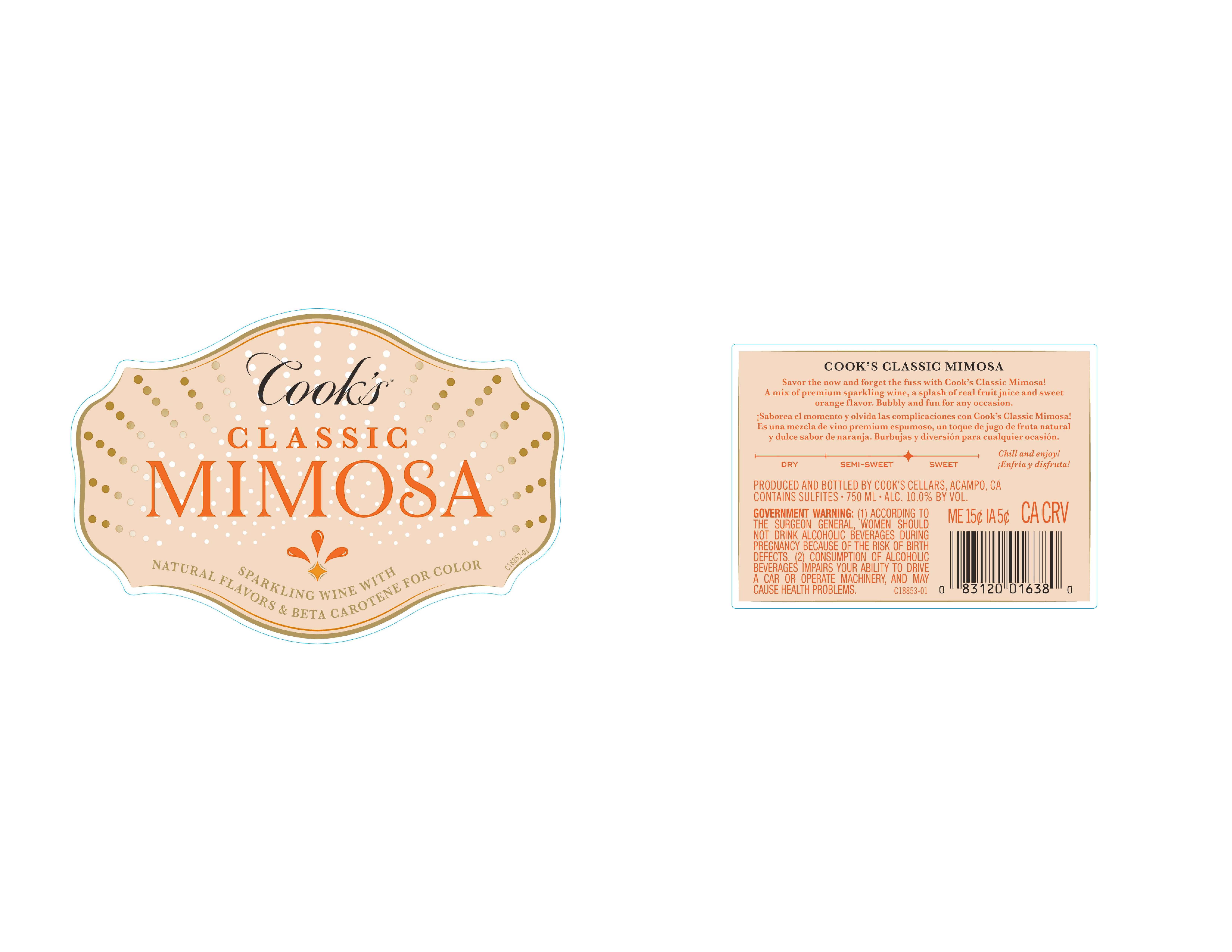 TABC label artwork for Cook's- Mimosa