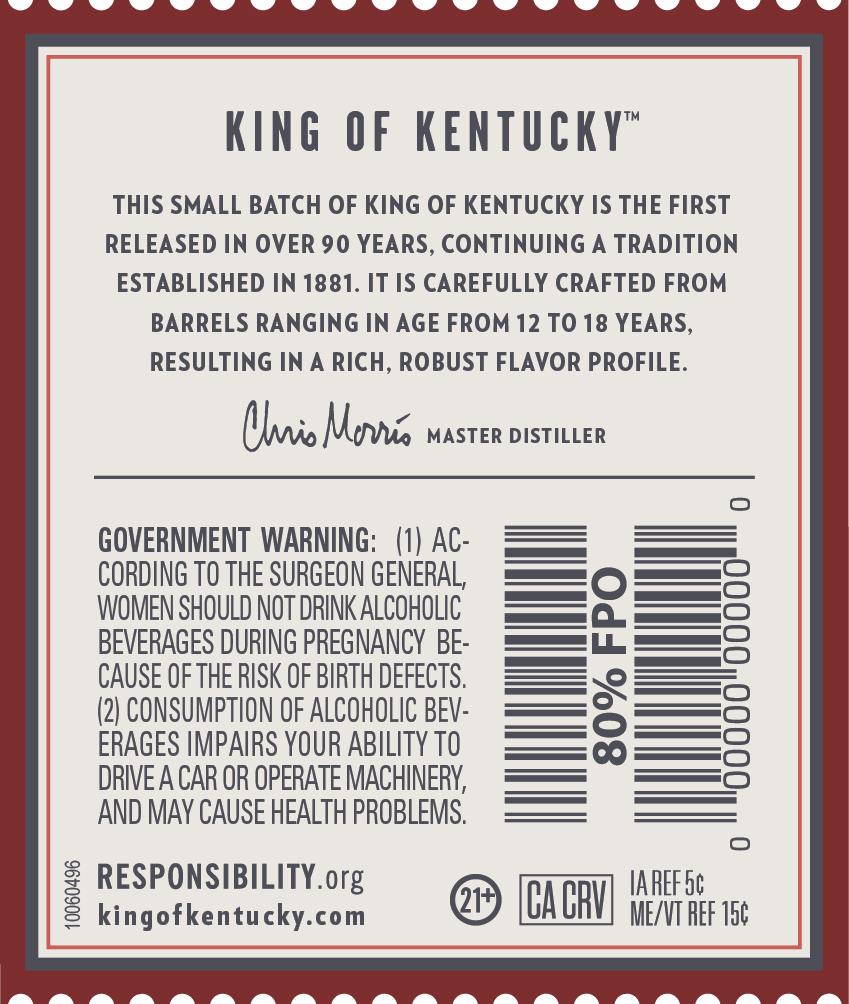 TABC label artwork for King of Kentucky Small Batch 2