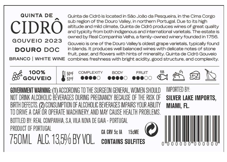 TABC label artwork for Quinta de Cidro Douro Gouveio